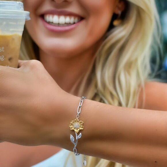 Sentimental Aunt & Niece Gift Sunflower Sterling Silver Bracelet - Adjustable, D - Picture 2 of 9